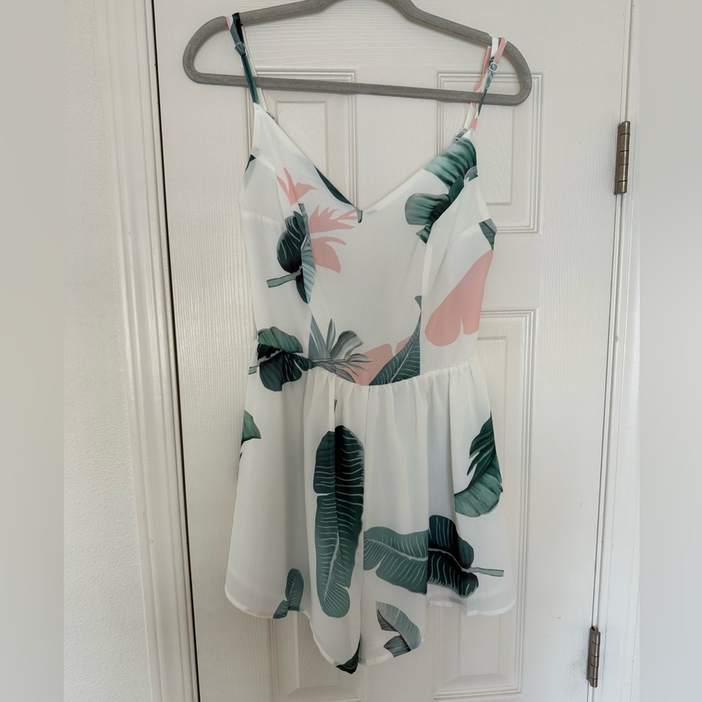 Tropical Leaf Print Romper